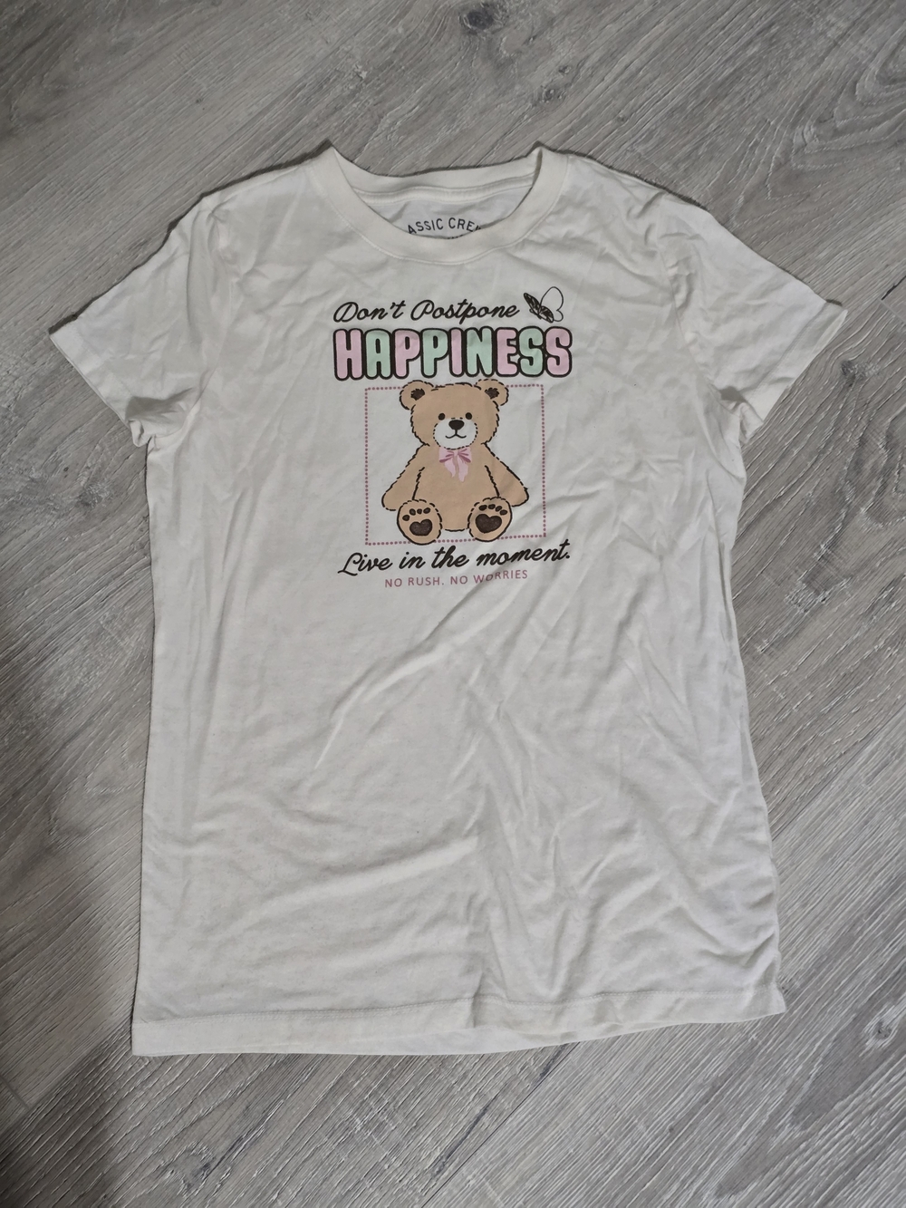 Aeropostale White Short Sleeve Tee with Pink & Brown Teddy Graphic